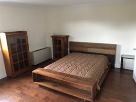 Restoration Hardware Bed with storage footboard (will fit either full or queen); Restoration Mission Oak side cabinet (by The Michaels Furniture Co.)