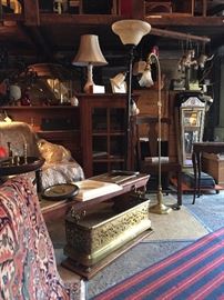 Brass fireplace bumper & floor lamps