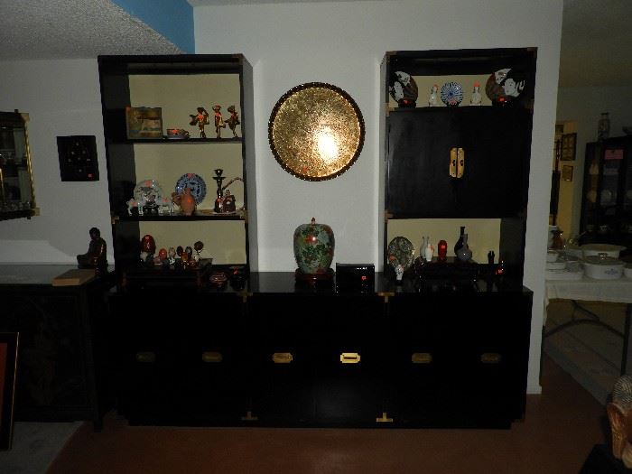 Oriental style buffet with shelving units
