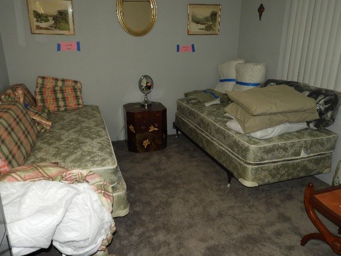 Twin beds and bedding