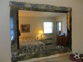 VINTAGE SMOKED GLASS FRAMED MIRROR