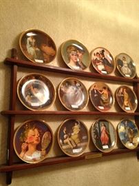 Norman Rockwell plates and plate rack
