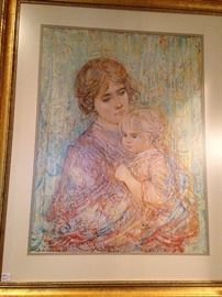 Framed mother and child art by Edna Hibel