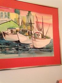 Water color of fishing boats