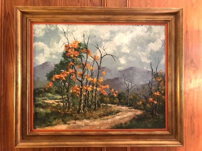 Oil painting by Evelyn Allen of Lenoir, NC - titled "Road to the Mountains". 