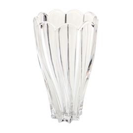 Marquis by Waterford "Windflower" Vase: A Marquis by Waterford Windflower crystal vase. Vase features a scalloped rim with slightly twisted vertical detailing. Marked to the underside “Marquis by Waterford”.