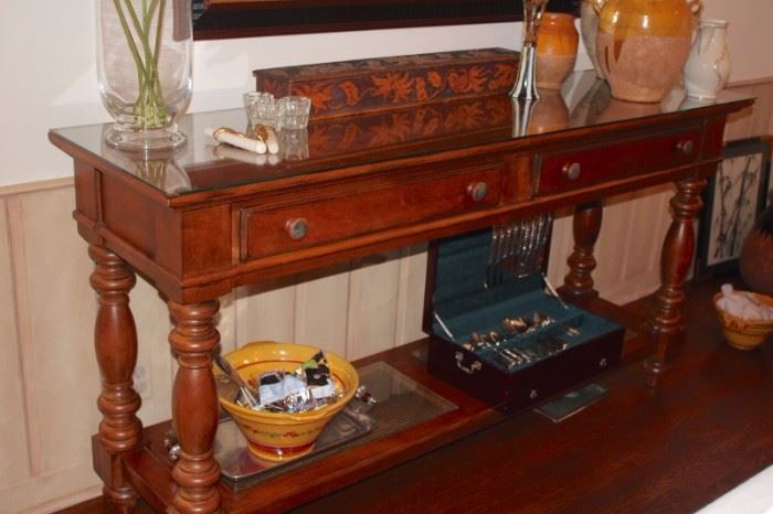 Console Table with Decorative Items, Flatware and more..