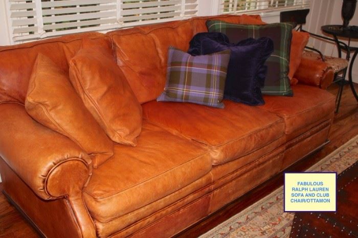 Ralph Lauren Sofa & Club Chair with Ottoman and Pillows