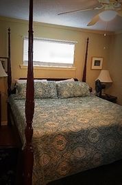 This is a gorgeous king rice bed from a very reputable manufacturer. Possible memory foam mattress and Tommy Bahama bedding included. $300 Matches the linen press perfectly.