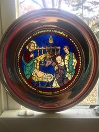 Unusual pewter stained glass effect Christmas plates