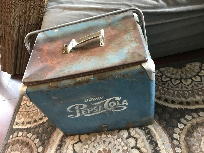Vintage metal Pepsi container. (Price around $100) Price at estate sale: $60