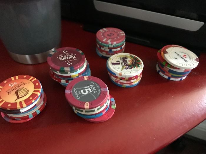 Casino chips from various casinos from around the U.S. ranging from $1 chips to $20 chips. Price at Estate Sale: 1/2 the value of the chip.