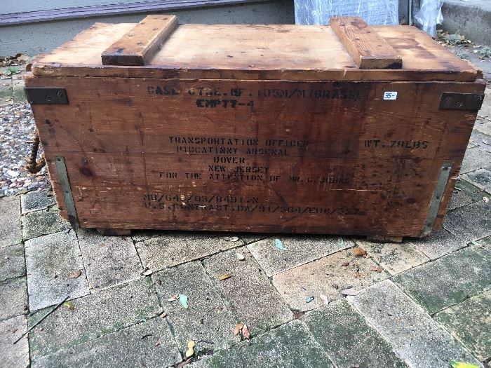 Vintage ammuntion crate. Opens up. Great for coffee table, storage, night stand. Price: $35