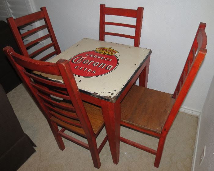 Vintage authentic Cerveza Corona table and 4 chairs.