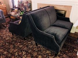 Pair of Room and Board velvet settees.