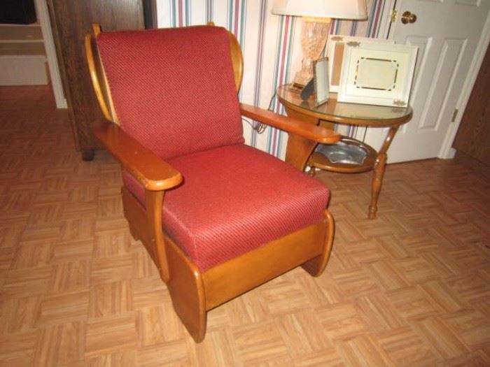 Vintage maple chair with matching table and platform rocker