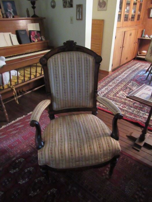 Victorian Re-Upholstered Chairs, Area Rugs (Piano not for sale)
