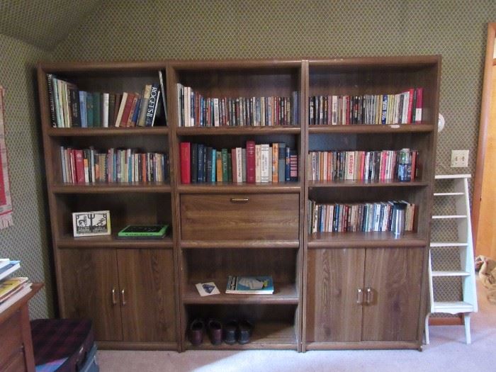 Bookshelves (wide variety) and many, many books