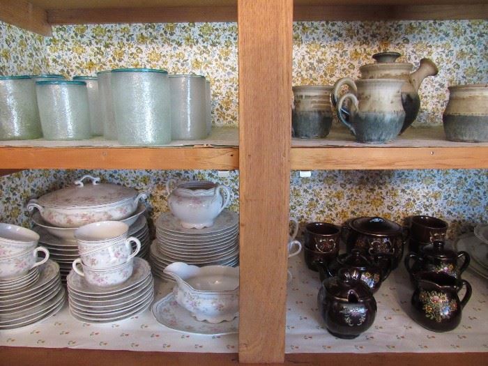 Made in Japan Porcelain Tea Set, Pottery Mugs, Crackle Glass Drinking Cups, Austrian Porcelain