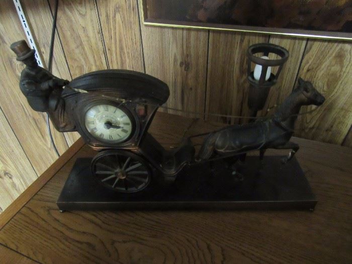 Bronze Clock, horse and carriage