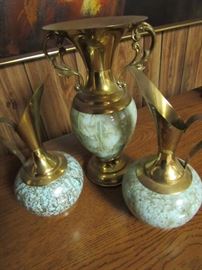 Brass and faux Marble Vases