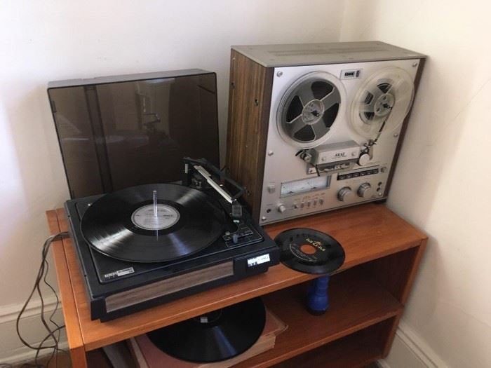 AKAI reel-to-reel tape deck and BSR turntable, both tested and working.