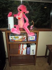 Basement: Stuffed Pink Panther, Shelf unit, Games
