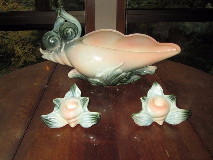 Dining Room:  Hull vase & pair of candle holders (Ebb Tide)