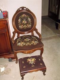 Living Room: Needlepoint Chair & Ottoman