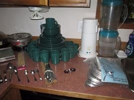 Kitchen:  Green Plates, Cups, Saucers, etc.  