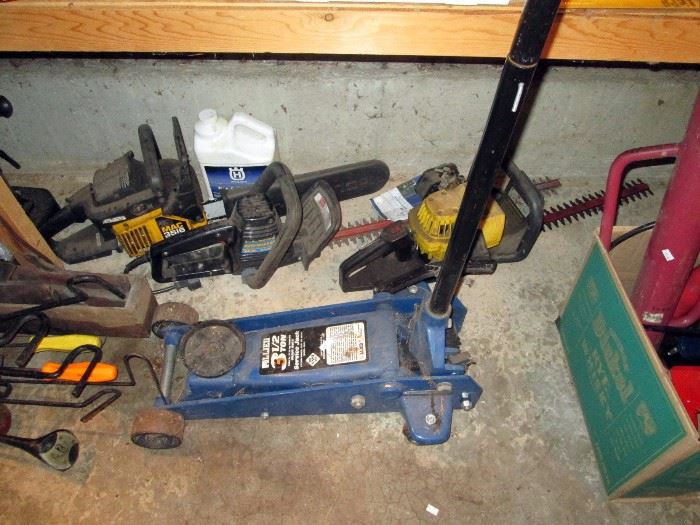 Garage: 3 1/2 ton Jack, Chain Saw, Hedge Trimmers
