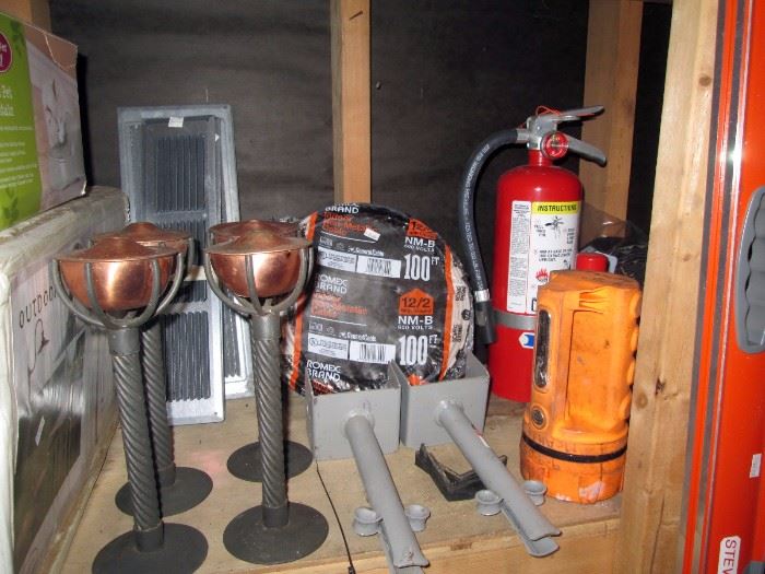 Garage: Out Door lights, Rope, Fire Extinguisher, Flash lights