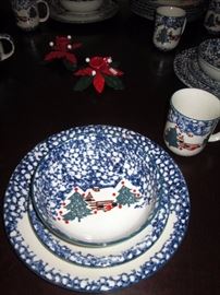 Dining Room: 49 PiecesTienshan FolkCraft "Cabin in the Snow" 12 Place Settings, 1 Gravy Boat China