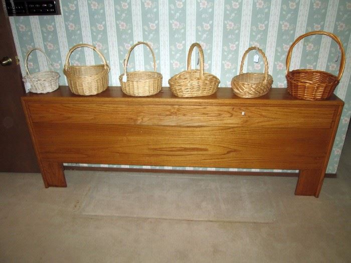 Upstairs Bedroom Left: Oak Headboard, Baskets