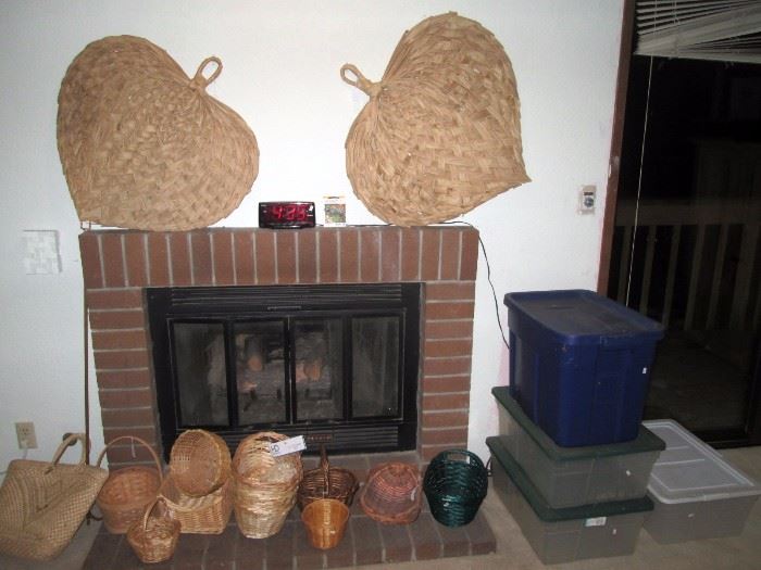 Upstairs Bedroom Left: Palm Leaf Fans, Baskets. Plastic Bins