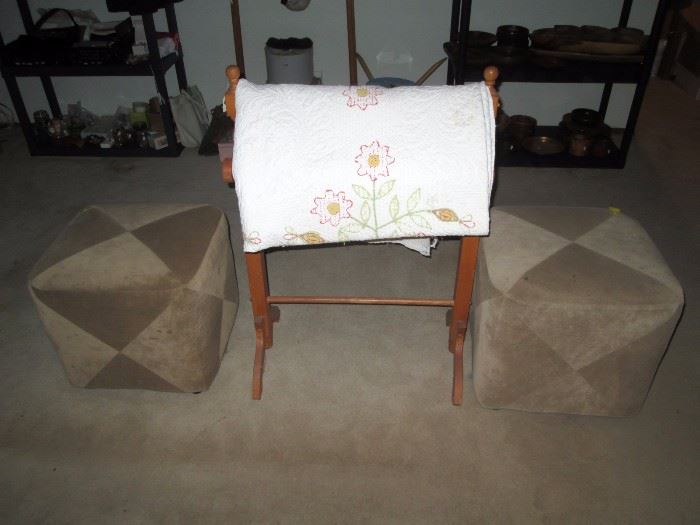 Upstairs Bedroom Left: 2 ottoman's, Quilt