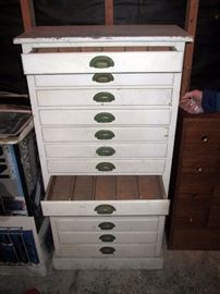 Garage: White Cabinet (2 Drawers Open) (Great Vintage Piece)