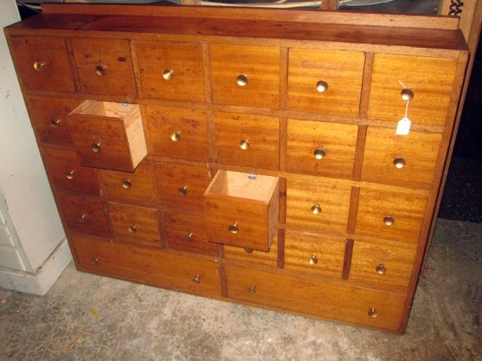 Garage: Apothecary Cabinet 26 drawers, (2 drawers open)
