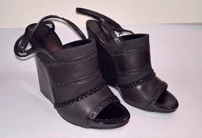 79 -  Proenza Schouler Black  Bi-fabric Wedge Sandals Never Wore     Size 38     