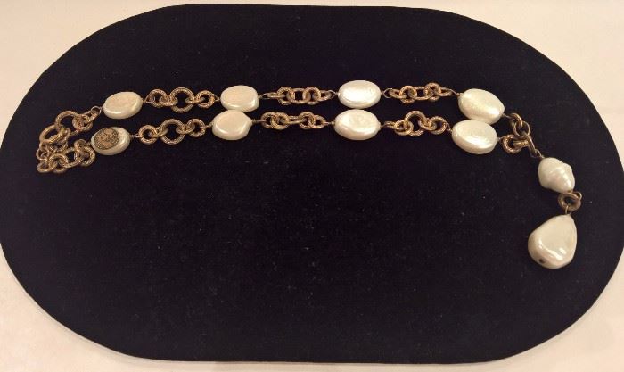 CL 109    Chanel Vintage Bronze and  Pearl  Necklace  19"L   