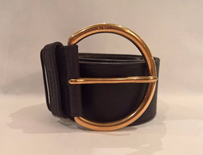 CL 36 -  Prada  Black Calf Skin Leather Large Gold Buckle  Size S  