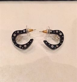 E 616   - Chanel  Black Open Hoop with Crystals   