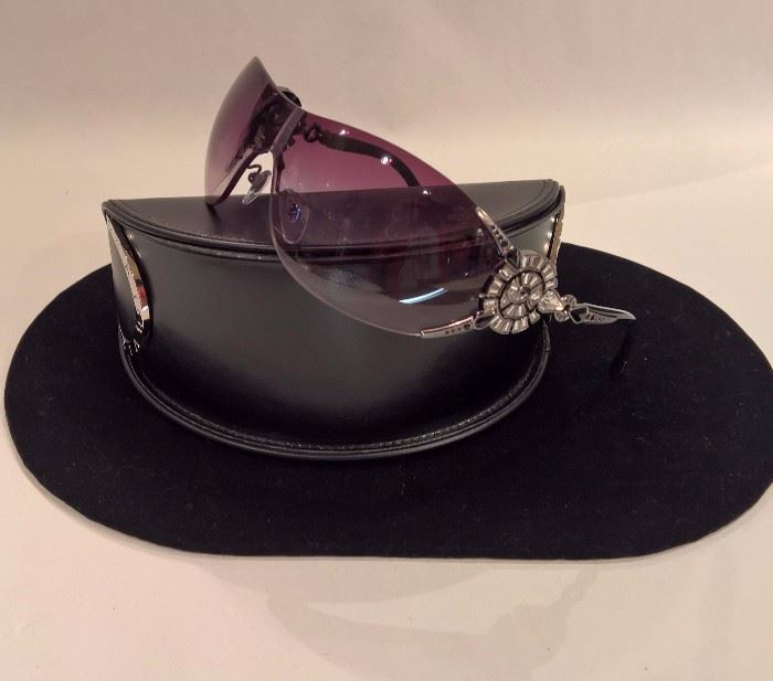 CL 59 - BVLGARI Gunmetal Shield Sunglasses with Swarovski  Crystals  