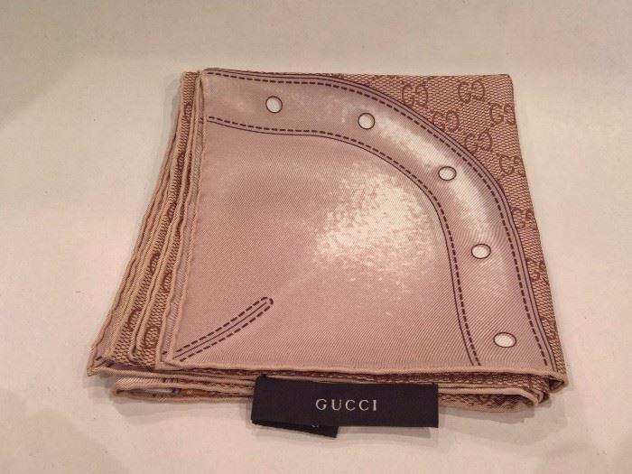 CL 44  - Gucci Taupe Silk Scarf with Buckle Print    New  