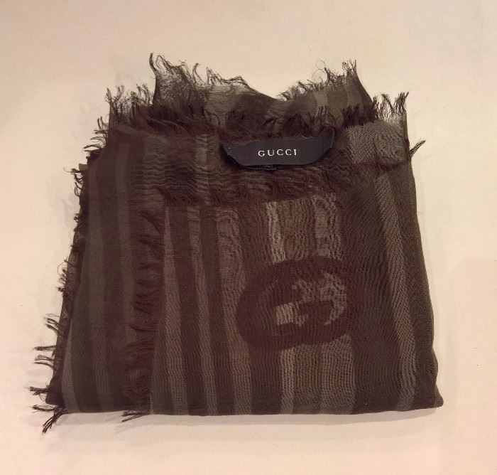 CL 50  - Gucci Green and Brown Striped Modal & Cashmere Scarf   New   