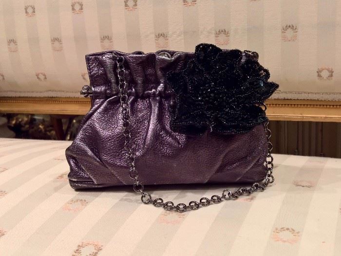 3V  - Salvatore Ferragamo Small Lather Bag with Beaded Flower on Front 