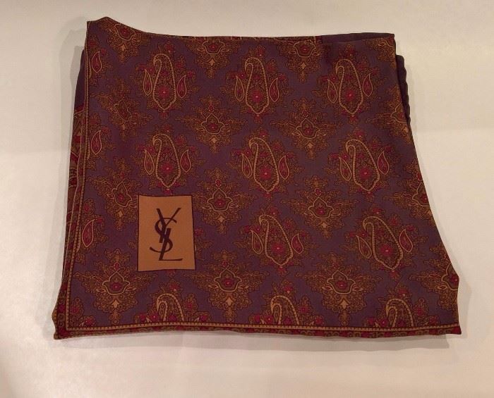 3V  - YSL   - Silk Scarf   Brown with Paisley  34"square    