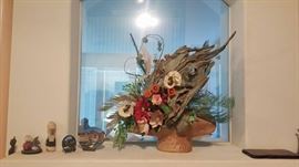 Gorgeous wood and floral arrangement piece