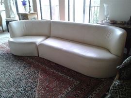 Pair of White Leather set of semicircular sofa