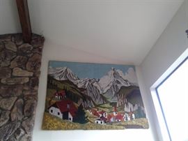 5 feet by 8 foot crewel embroidery tapestry of the Matterhorn